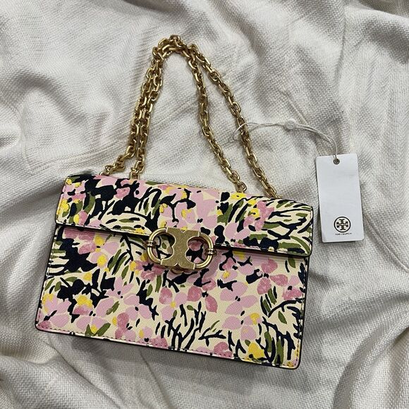 Tory Burch Gemini Link Small Chain Flower Field Shoulder Bag S 74067 $525 NEW - Picture 1 of 12